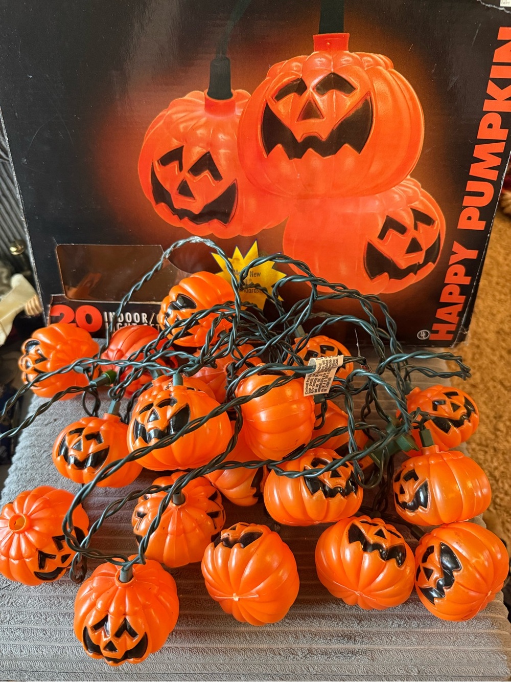 Vintage Halloween Outdoor Orange Jack-O'-Lantern Happy Pumpkin String Lights